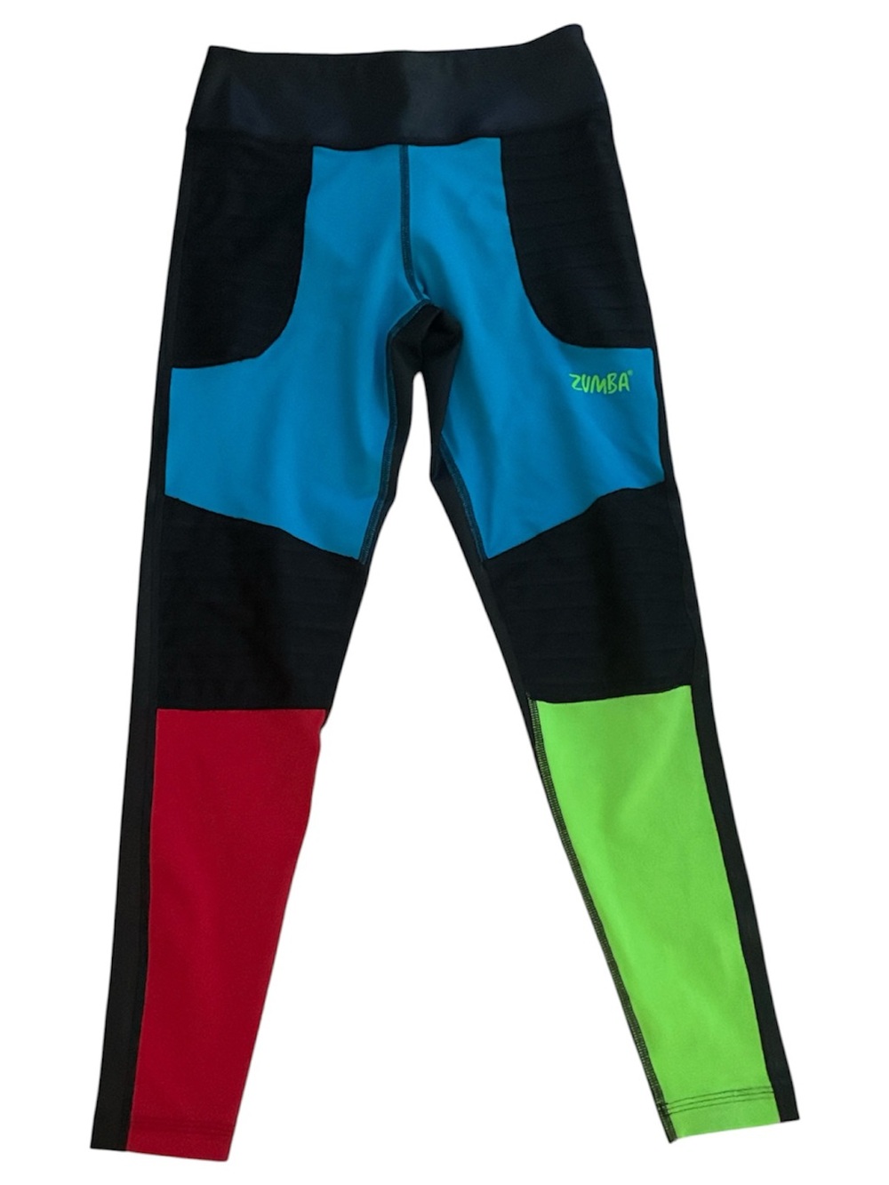 Zumba Fitness Colorblock Leggings - Blue, Red, Neon Green size XS